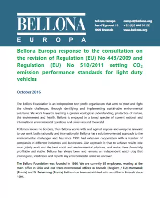 Bellona response to the European Commission consultation on CO2 emission performance standards for light duty vehicles