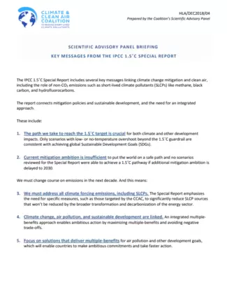 SAP Briefing & Key Messages from the IPCC 1.5 C Special Report 2018