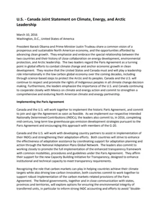 U.S.- Canada Joint Statement on Climate, Energy, and Arctic Leadership