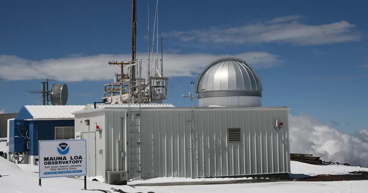 The U.S. National Oceanic and Atmospheric Administration observatory on Mauna Loa, Hawai'i makes highly accurate measurements of the three major greenhouse gases, carbon dioxide, methane, and nitrous oxide. (Photo: NOAA)